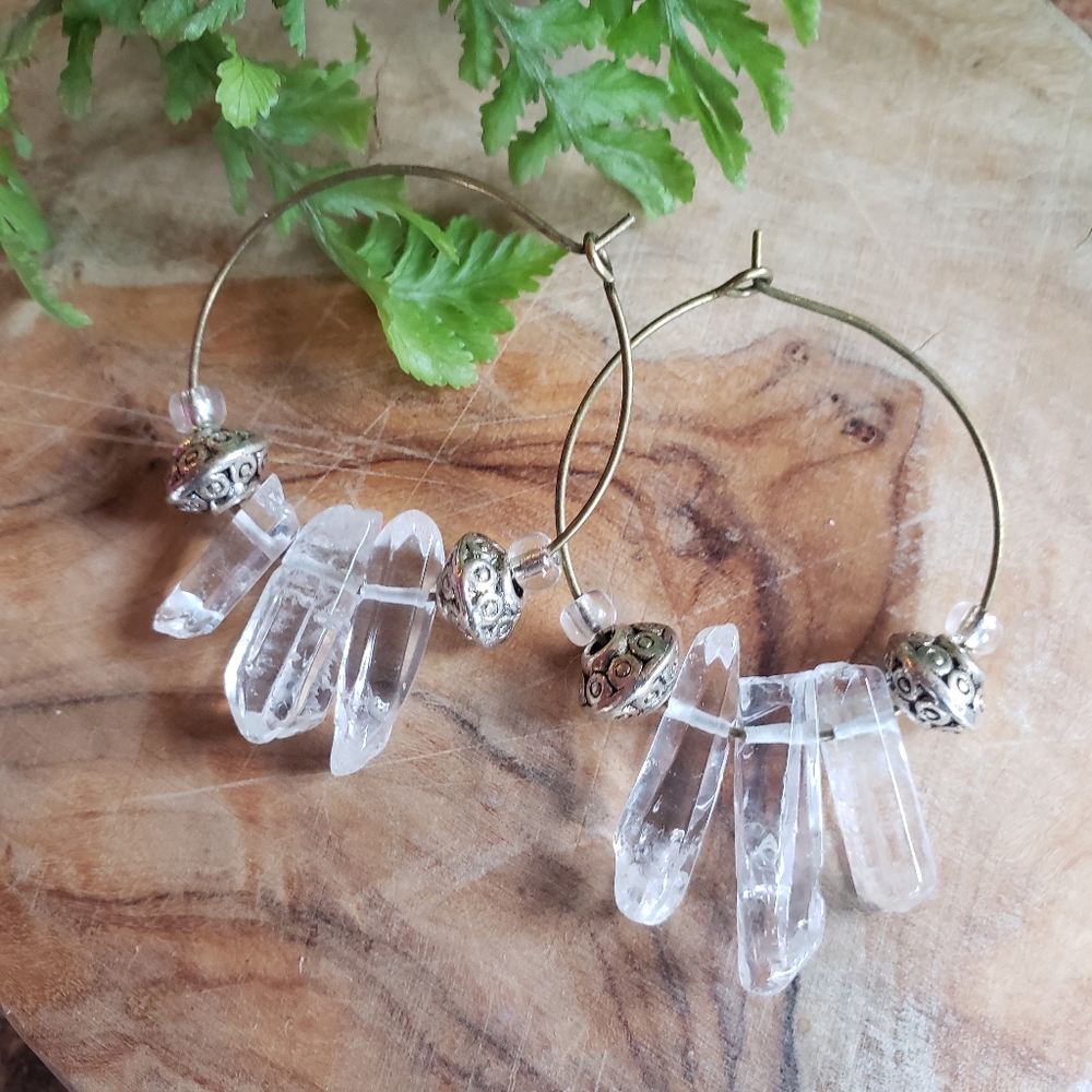 Pure & Simple Clear Quartz Hoops Boho Earrings